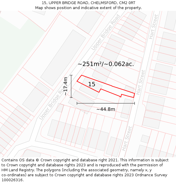 15, UPPER BRIDGE ROAD, CHELMSFORD, CM2 0RT: Plot and title map