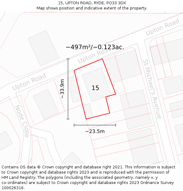 15, UPTON ROAD, RYDE, PO33 3DX: Plot and title map