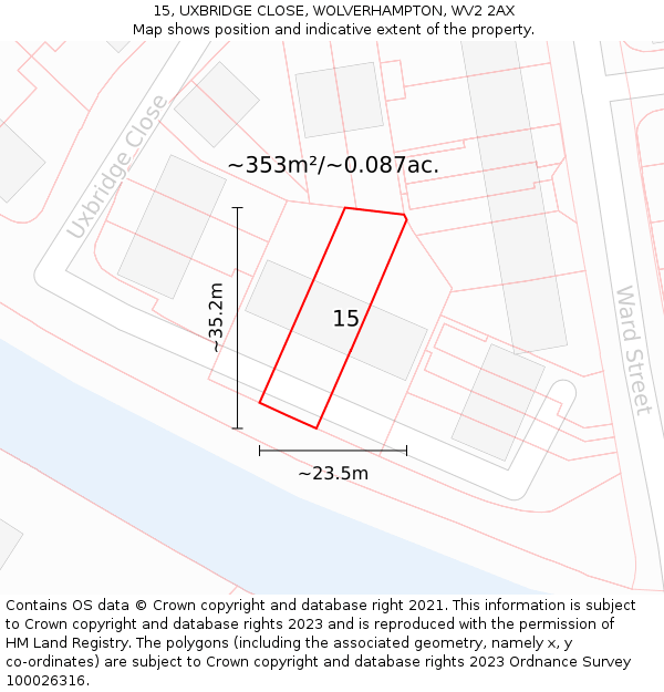 15, UXBRIDGE CLOSE, WOLVERHAMPTON, WV2 2AX: Plot and title map