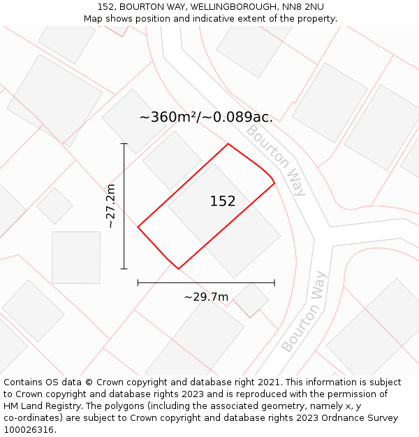 152, BOURTON WAY, WELLINGBOROUGH, NN8 2NU: Plot and title map
