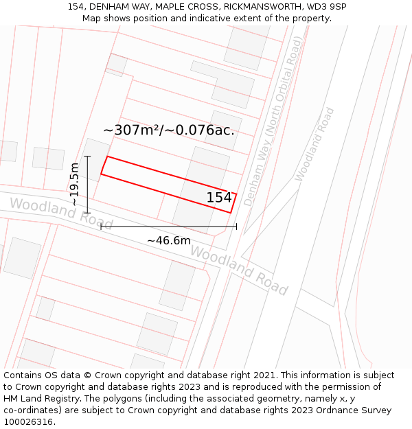 154, DENHAM WAY, MAPLE CROSS, RICKMANSWORTH, WD3 9SP: Plot and title map