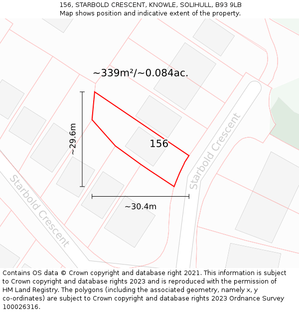 156, STARBOLD CRESCENT, KNOWLE, SOLIHULL, B93 9LB: Plot and title map
