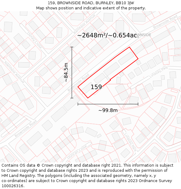 159, BROWNSIDE ROAD, BURNLEY, BB10 3JW: Plot and title map