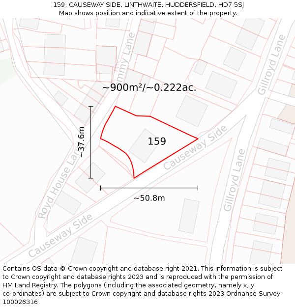 159, CAUSEWAY SIDE, LINTHWAITE, HUDDERSFIELD, HD7 5SJ: Plot and title map