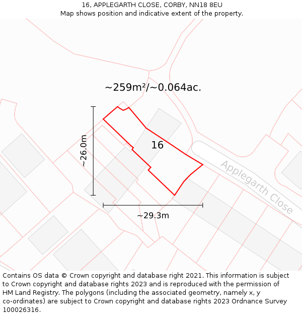 16, APPLEGARTH CLOSE, CORBY, NN18 8EU: Plot and title map