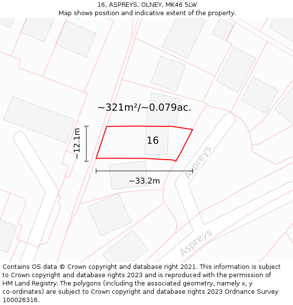 16, ASPREYS, OLNEY, MK46 5LW: Plot and title map