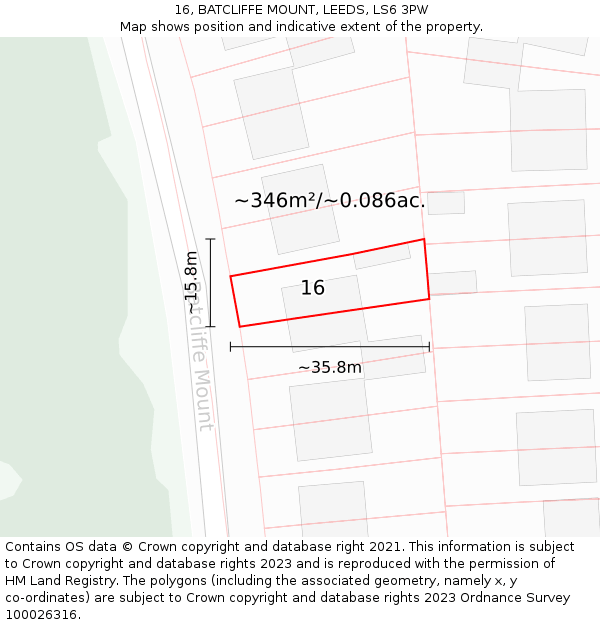 16, BATCLIFFE MOUNT, LEEDS, LS6 3PW: Plot and title map