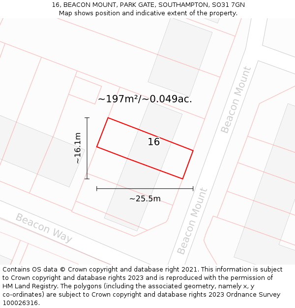 16, BEACON MOUNT, PARK GATE, SOUTHAMPTON, SO31 7GN: Plot and title map