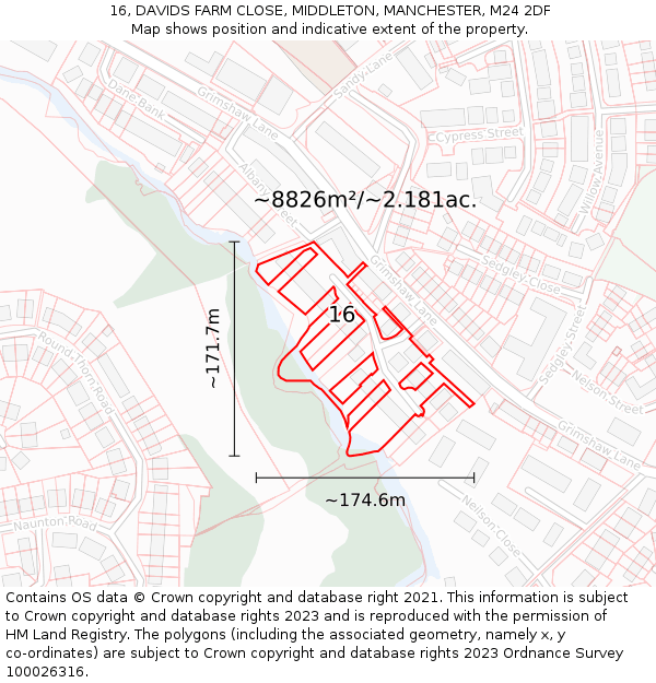 16, DAVIDS FARM CLOSE, MIDDLETON, MANCHESTER, M24 2DF: Plot and title map