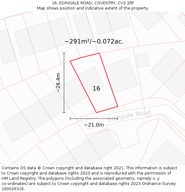 16, EDINGALE ROAD, COVENTRY, CV2 2RF: Plot and title map