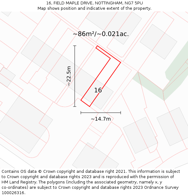 16, FIELD MAPLE DRIVE, NOTTINGHAM, NG7 5PU: Plot and title map