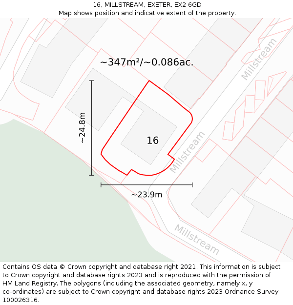 16, MILLSTREAM, EXETER, EX2 6GD: Plot and title map