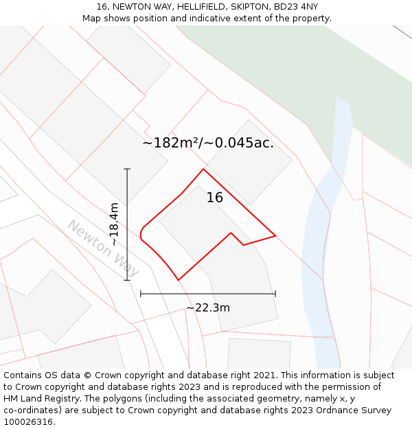 16, NEWTON WAY, HELLIFIELD, SKIPTON, BD23 4NY: Plot and title map