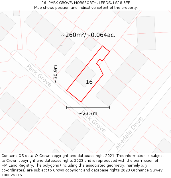 16, PARK GROVE, HORSFORTH, LEEDS, LS18 5EE: Plot and title map