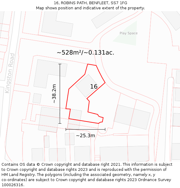 16, ROBINS PATH, BENFLEET, SS7 1FG: Plot and title map