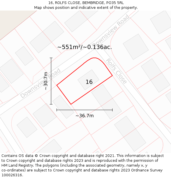 16, ROLFS CLOSE, BEMBRIDGE, PO35 5RL: Plot and title map