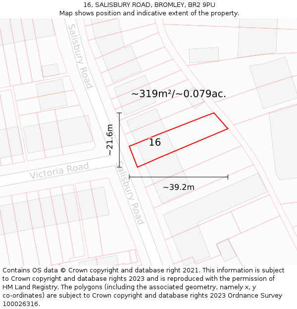 16, SALISBURY ROAD, BROMLEY, BR2 9PU: Plot and title map