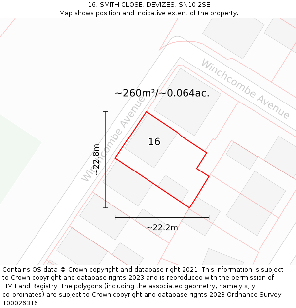 16, SMITH CLOSE, DEVIZES, SN10 2SE: Plot and title map