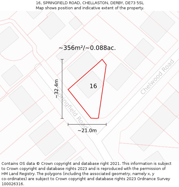 16, SPRINGFIELD ROAD, CHELLASTON, DERBY, DE73 5SL: Plot and title map