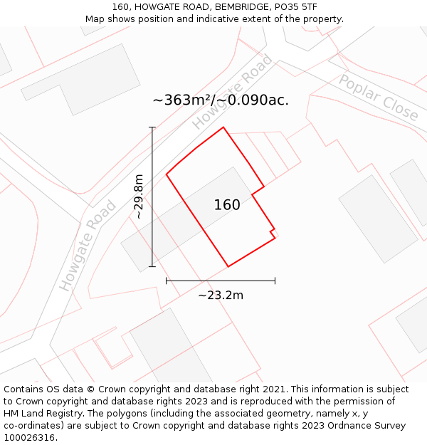 160, HOWGATE ROAD, BEMBRIDGE, PO35 5TF: Plot and title map