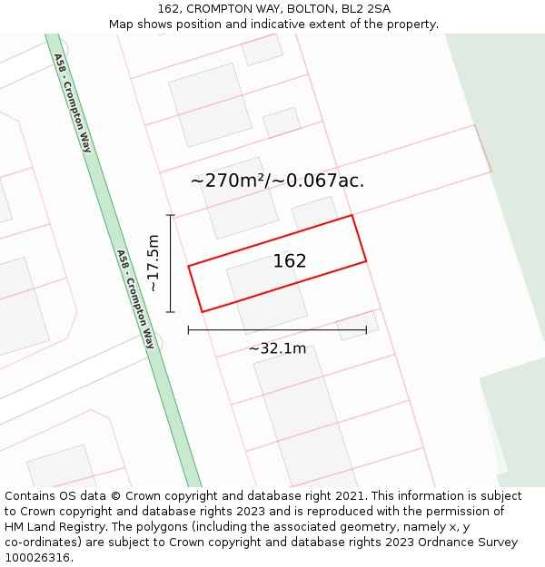 162, CROMPTON WAY, BOLTON, BL2 2SA: Plot and title map