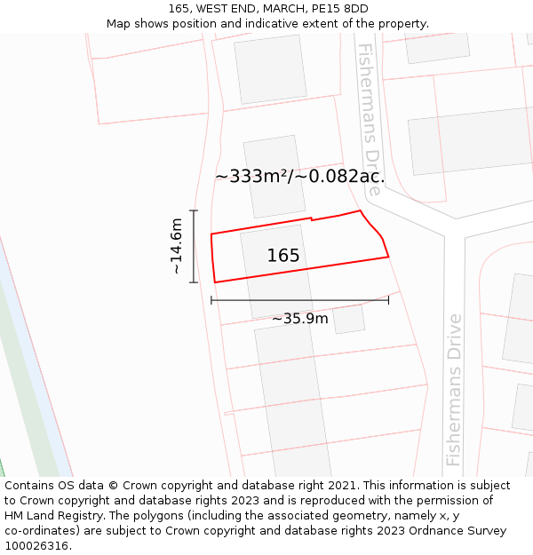 165, WEST END, MARCH, PE15 8DD: Plot and title map