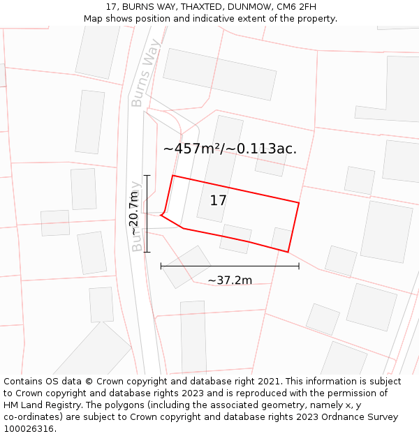 17, BURNS WAY, THAXTED, DUNMOW, CM6 2FH: Plot and title map