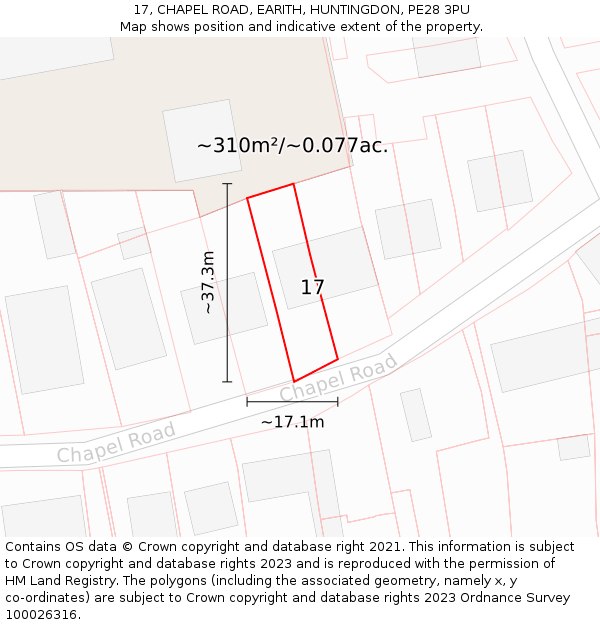 17, CHAPEL ROAD, EARITH, HUNTINGDON, PE28 3PU: Plot and title map