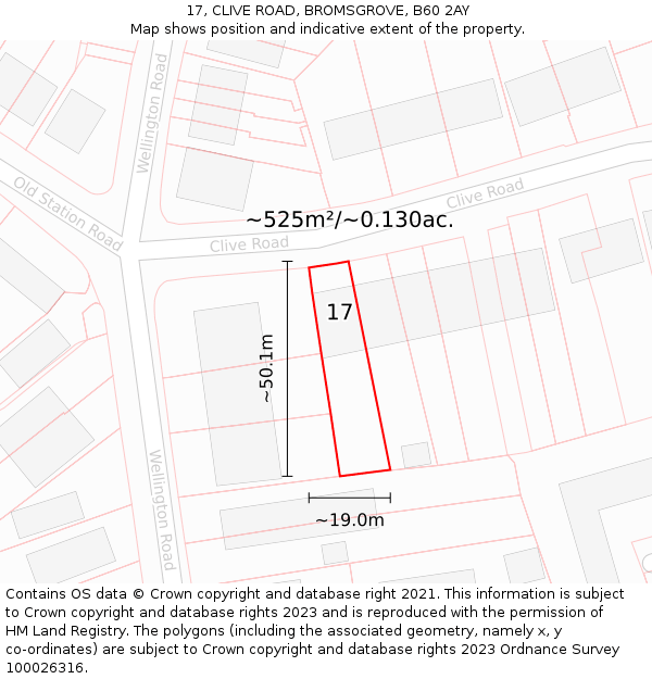 17, CLIVE ROAD, BROMSGROVE, B60 2AY: Plot and title map