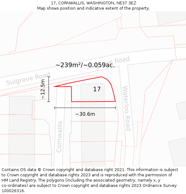 17, CORNWALLIS, WASHINGTON, NE37 3EZ: Plot and title map