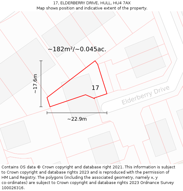 17, ELDERBERRY DRIVE, HULL, HU4 7AX: Plot and title map
