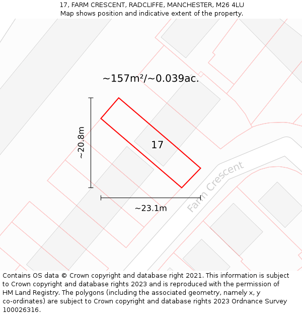17, FARM CRESCENT, RADCLIFFE, MANCHESTER, M26 4LU: Plot and title map