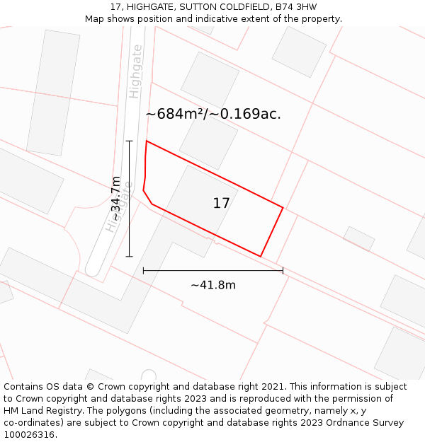17, HIGHGATE, SUTTON COLDFIELD, B74 3HW: Plot and title map