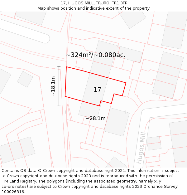 17, HUGOS MILL, TRURO, TR1 3FP: Plot and title map