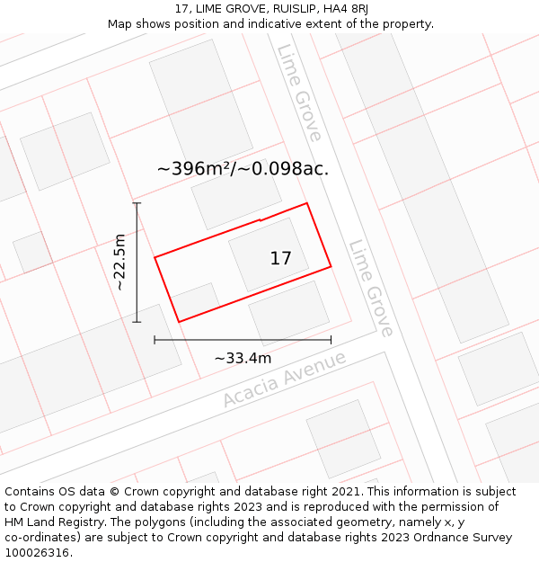 17, LIME GROVE, RUISLIP, HA4 8RJ: Plot and title map