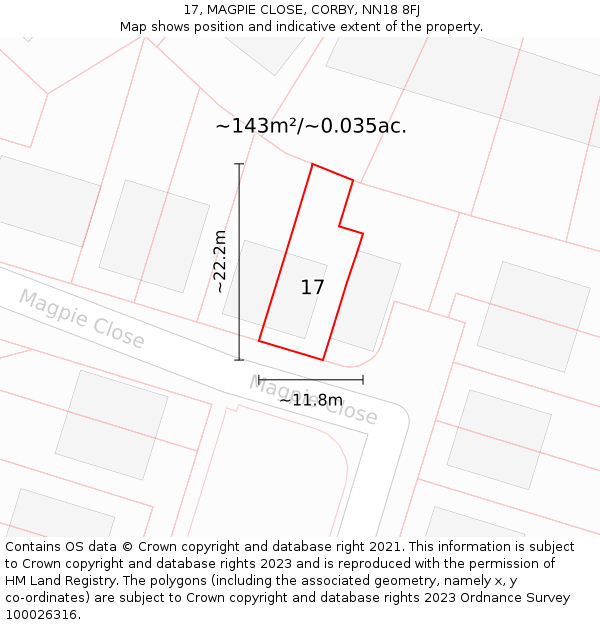 17, MAGPIE CLOSE, CORBY, NN18 8FJ: Plot and title map