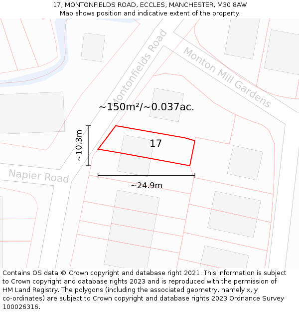 17, MONTONFIELDS ROAD, ECCLES, MANCHESTER, M30 8AW: Plot and title map