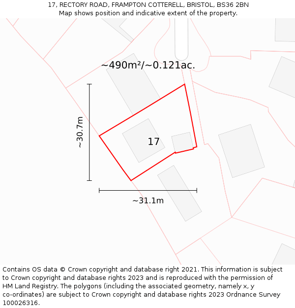 17, RECTORY ROAD, FRAMPTON COTTERELL, BRISTOL, BS36 2BN: Plot and title map
