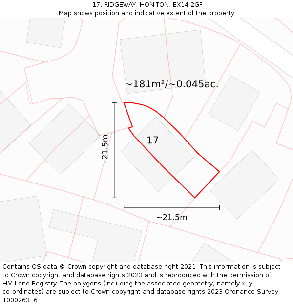 17, RIDGEWAY, HONITON, EX14 2GF: Plot and title map