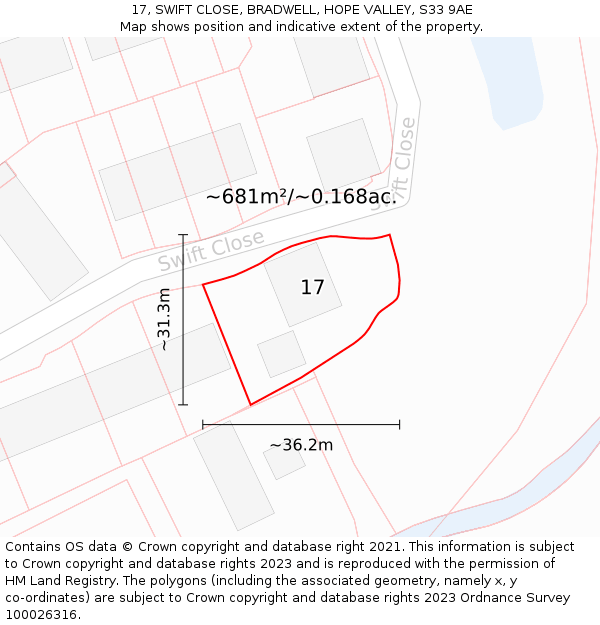 17, SWIFT CLOSE, BRADWELL, HOPE VALLEY, S33 9AE: Plot and title map
