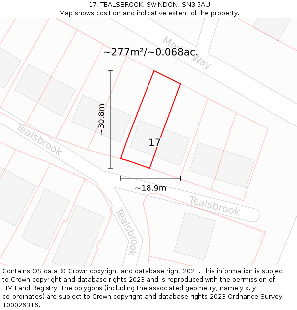 17, TEALSBROOK, SWINDON, SN3 5AU: Plot and title map