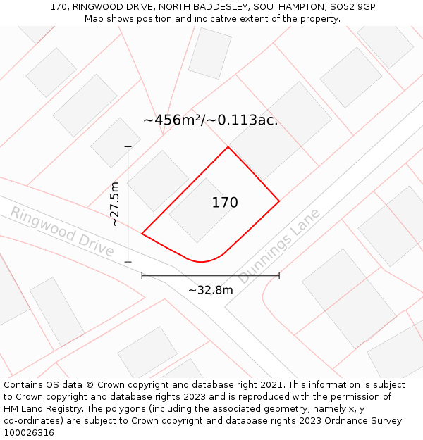 170, RINGWOOD DRIVE, NORTH BADDESLEY, SOUTHAMPTON, SO52 9GP: Plot and title map