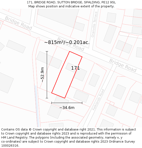 171, BRIDGE ROAD, SUTTON BRIDGE, SPALDING, PE12 9SL: Plot and title map