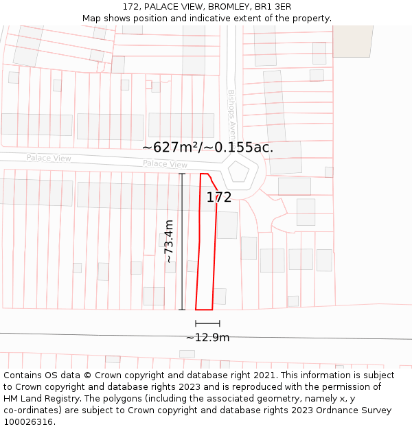172, PALACE VIEW, BROMLEY, BR1 3ER: Plot and title map
