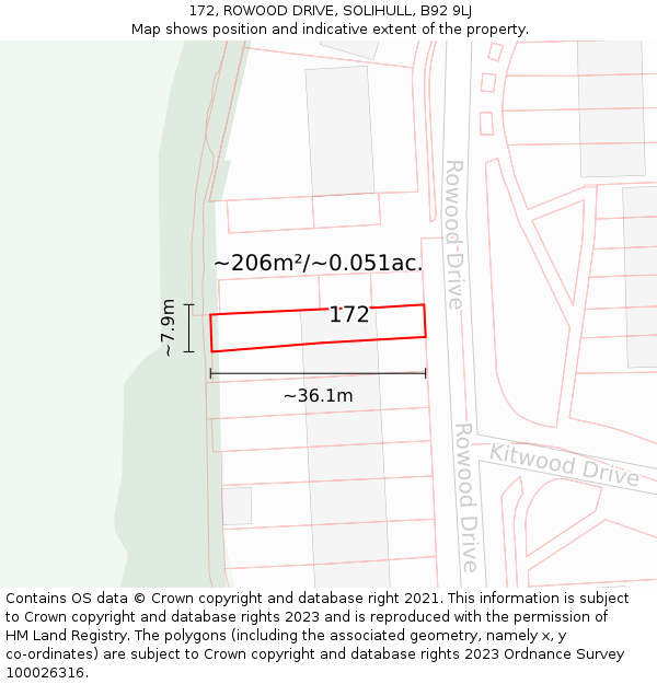 172, ROWOOD DRIVE, SOLIHULL, B92 9LJ: Plot and title map