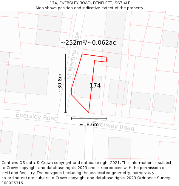 174, EVERSLEY ROAD, BENFLEET, SS7 4LE: Plot and title map