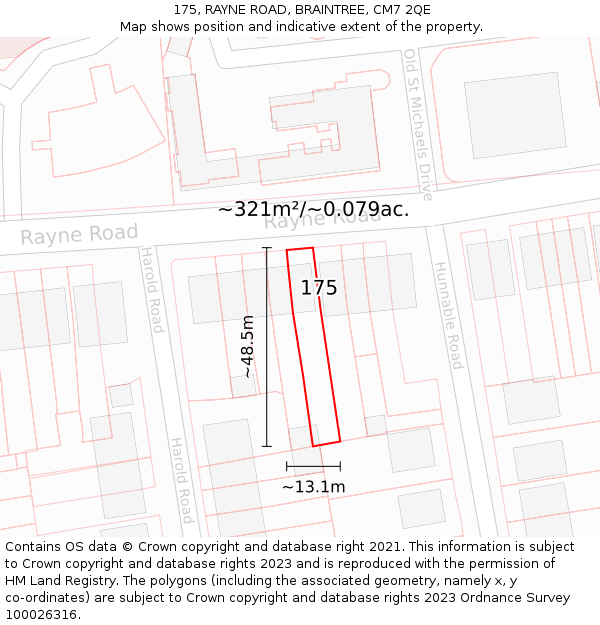 175, RAYNE ROAD, BRAINTREE, CM7 2QE: Plot and title map