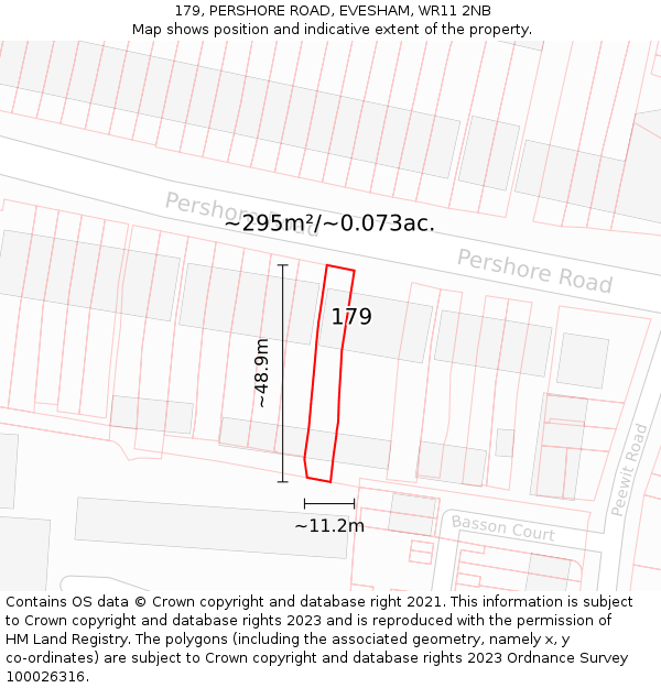 179, PERSHORE ROAD, EVESHAM, WR11 2NB: Plot and title map