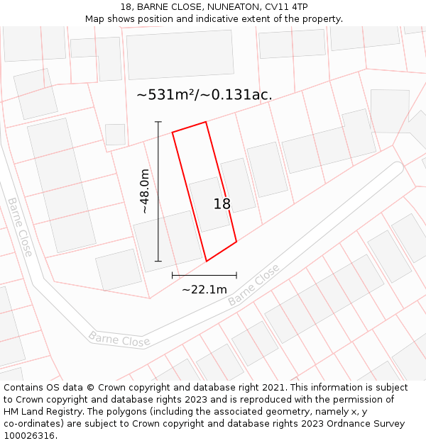 18, BARNE CLOSE, NUNEATON, CV11 4TP: Plot and title map