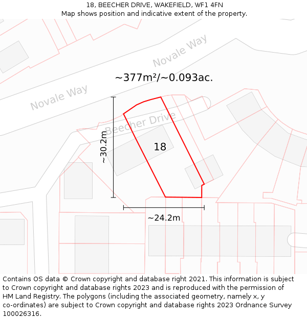 18, BEECHER DRIVE, WAKEFIELD, WF1 4FN: Plot and title map